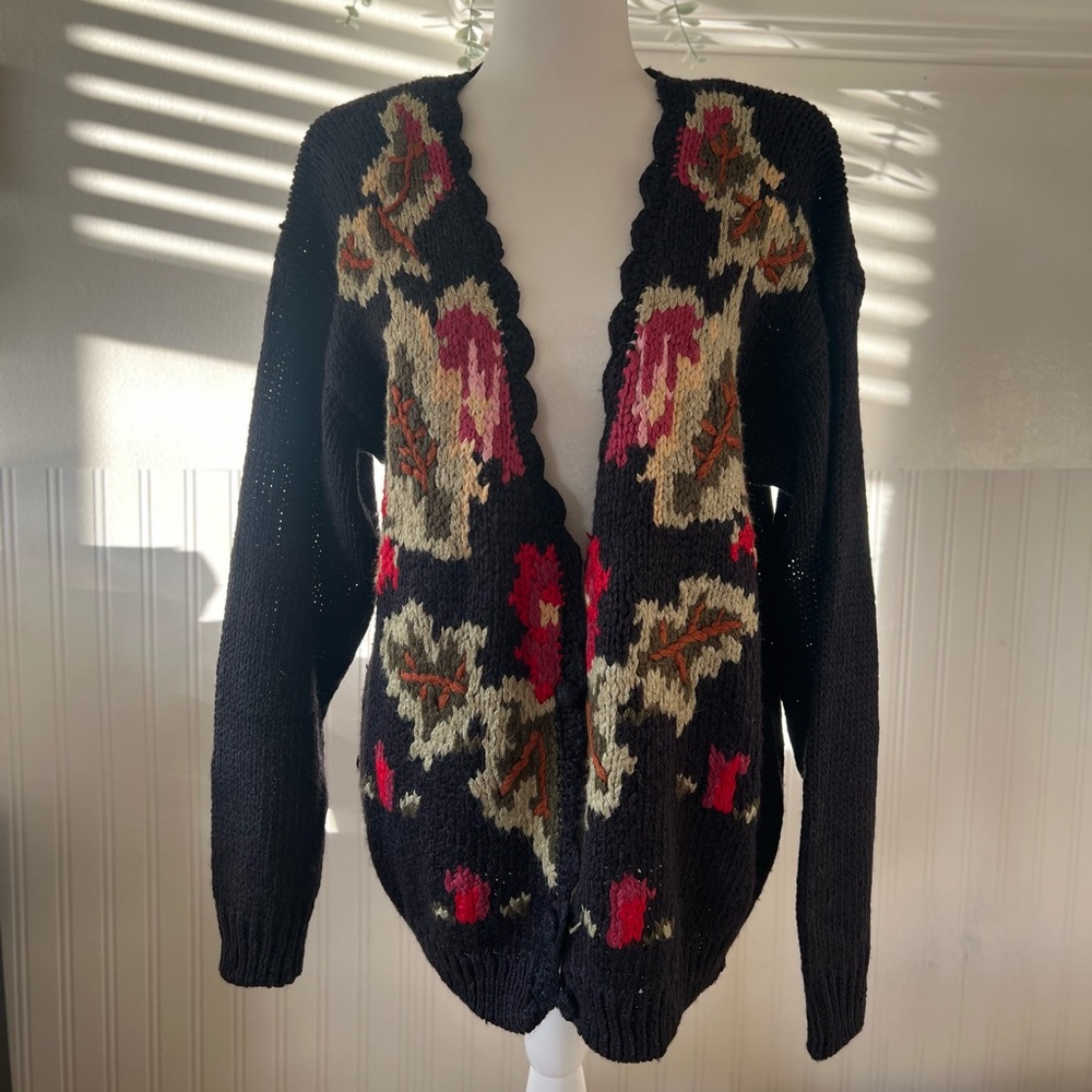 Vintage Casa Bella Knit Floral Sweater Cardigan